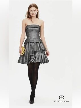 Banana Republic Silver Structured Party Dress with Sparkle Trim